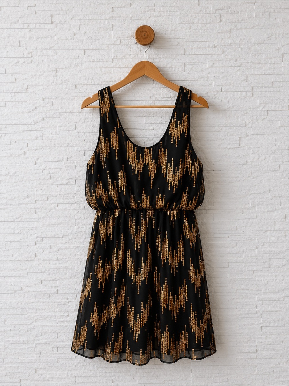 Ark & Co Black Mini Dress with Gold Sequin Pattern